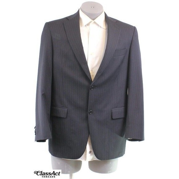Hart Schaffner Marx 2 Piece Suit Black Striped Wool 40R Pleated Fronts 35" W - Picture 3 of 10
